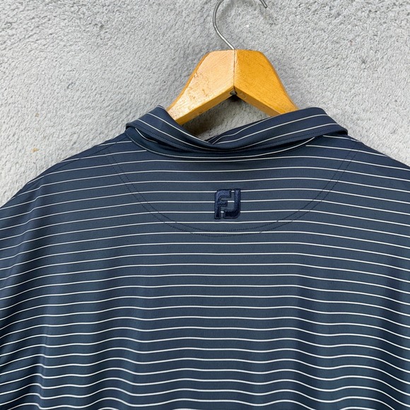 FootJoy FJ Shirt Polo Golf Mens 2XL Blue Pintripes Rugby Stretch Short Sleeve - Picture 6 of 9